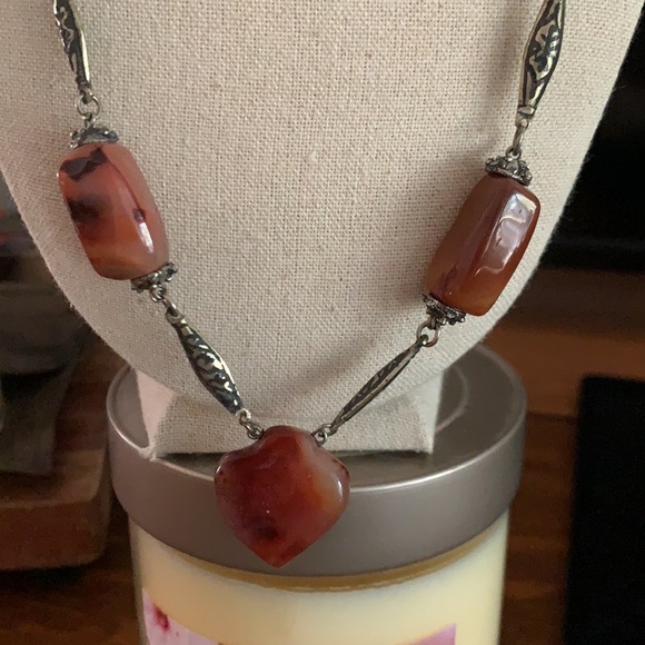 Necklace vintage stones and etched silver - Picture 4 of 6